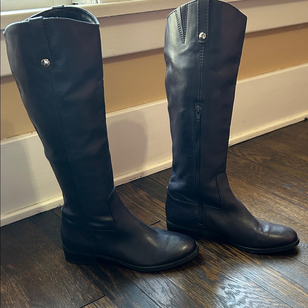 INC International Concepts Navy Leather Heeled Boots